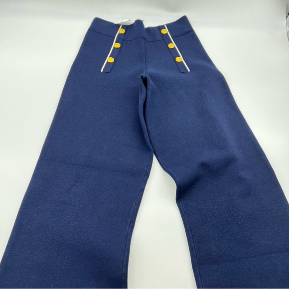 J. Crew Navy w/White Trim Wide Leg Knit Pants w/Gold metallic Buttons-Size S - Picture 3 of 14
